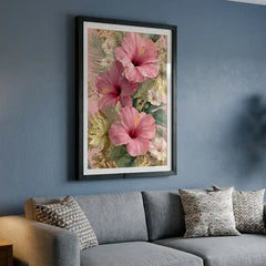 Tropical Pink Hibiscus Floral - Premium Glass Framed Wall Art
