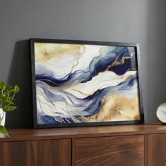 Midnight Gold Flow - Elegant Abstract Art (Premium Glass Frame)