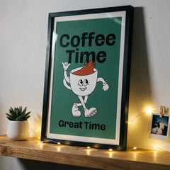 Coffee Time - Retro Cafe Quote Art (Premium Glass Frame)