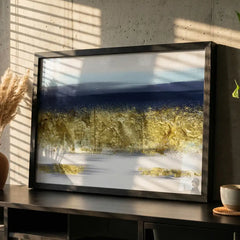 Midnight Gold - Blue & Gold Landscape Art (Premium Glass Frame)