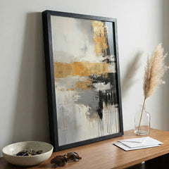 Golden Horizon - Vertical Abstract Art (Premium Glass Frame)