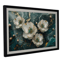Emerald Swirl Abstract White Floral - Premium Glass Framed Wall Art