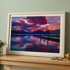 Twilight Reflections - Majestic Mountain & Lake Scenery (Premium Glass Frame)
