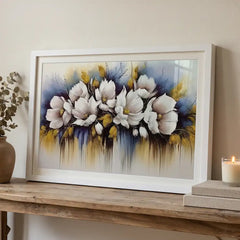 Dreamy White & Blue Floral - Premium Glass Framed Wall Art
