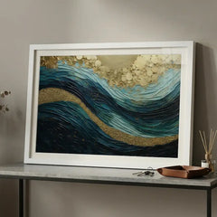 Oceanic Gold Swirl - Textured Abstract Art (Premium Glass Frame)