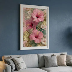Tropical Pink Hibiscus Floral - Premium Glass Framed Wall Art