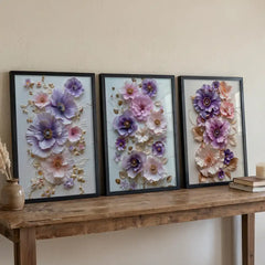 Lavender Dream Florals - 3 Piece Pastel Art Combo (Premium Glass Frame)