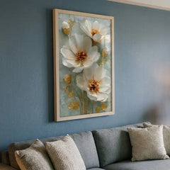 Elegant White & Gold Floral - Premium Glass Framed Wall Art