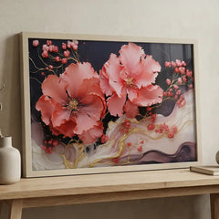 Coral Blossom Swirls - Floral Art (Premium Glass Frame)