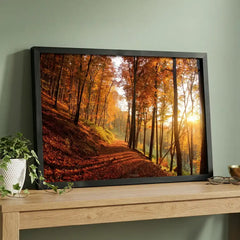 Golden Autumn Path - Sunlit Forest Scenery (Premium Glass Frame)