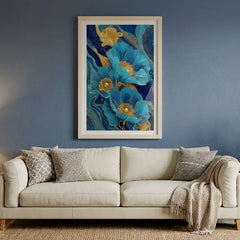 Royal Blue & Gold Floral - Premium Glass Framed Wall Art