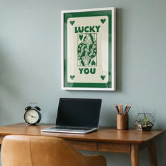Lucky You - Retro Playing Card Art (Premium Glass Frame)