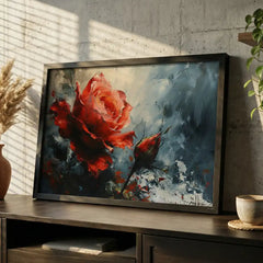 Dramatic Red Rose - Premium Glass Framed Wall Art