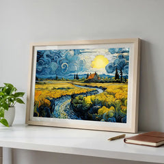 Golden Countryside - Van Gogh Inspired Landscape (Premium Glass Frame)