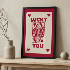 Lucky You - Queen of Hearts Typography Art (Premium Glass Frame)