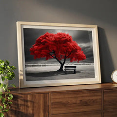 Striking Red Tree Scenery - Premium Glass Framed Wall Art