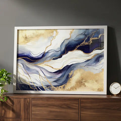 Midnight Gold Flow - Elegant Abstract Art (Premium Glass Frame)