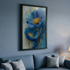 Azure Blue Floral - Premium Glass Framed Wall Art