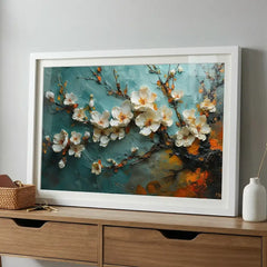 White Spring Blossoms - Textured Floral Art (Premium Glass Frame)