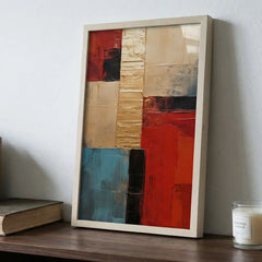 Geometric Luxe - Red, Gold & Blue Abstract Art (Premium Glass Frame)
