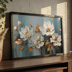 Serene White & Gold Floral - Premium Glass Framed Wall Art