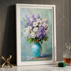 Pastel Floral Bouquet in Vase - Premium Glass Framed Wall Art