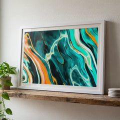 Teal & Orange Swirl Abstract - Premium Glass Framed Wall Art