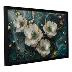 Emerald Swirl Abstract White Floral - Premium Glass Framed Wall Art
