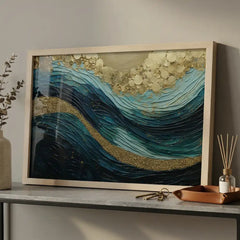 Oceanic Gold Swirl - Textured Abstract Art (Premium Glass Frame)