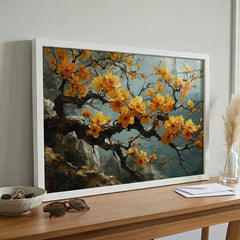 Yellow Blossom Branch Art (Premium Glass Frame)