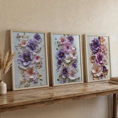 Lavender Dream Florals - 3 Piece Pastel Art Combo (Premium Glass Frame)