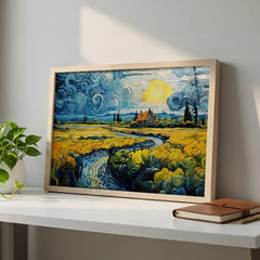 Golden Countryside - Van Gogh Inspired Landscape (Premium Glass Frame)
