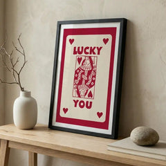 Lucky You - Queen of Hearts Typography Art (Premium Glass Frame)