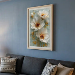 Elegant White & Gold Floral - Premium Glass Framed Wall Art