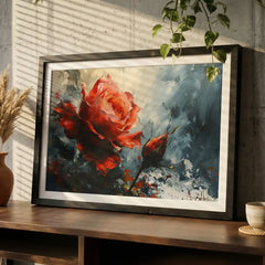 Dramatic Red Rose - Premium Glass Framed Wall Art