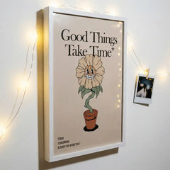 Good Things Take Time - Retro Flower Art (Premium Glass Frame)