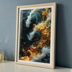 Golden Blue Swirl Abstract - Premium Glass Framed Wall Art