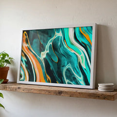 Teal & Orange Swirl Abstract - Premium Glass Framed Wall Art