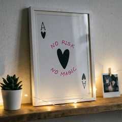 No Risk No Magic - Minimalist Ace Card Quote (Premium Glass Frame)