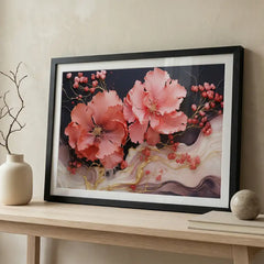 Coral Blossom Swirls - Floral Art (Premium Glass Frame)