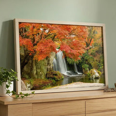 Autumn Cascades - Vibrant Waterfall Scenery (Premium Glass Frame)