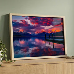 Twilight Reflections - Majestic Mountain & Lake Scenery (Premium Glass Frame)