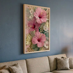 Tropical Pink Hibiscus Floral - Premium Glass Framed Wall Art