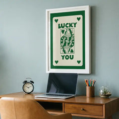 Lucky You - Retro Playing Card Art (Premium Glass Frame)