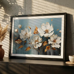 Serene White & Gold Floral - Premium Glass Framed Wall Art