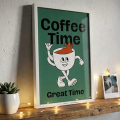Coffee Time - Retro Cafe Quote Art (Premium Glass Frame)