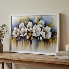 Dreamy White & Blue Floral - Premium Glass Framed Wall Art