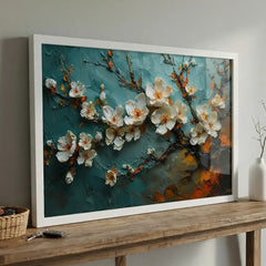 White Spring Blossoms - Textured Floral Art (Premium Glass Frame)