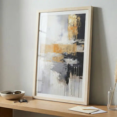 Golden Horizon - Vertical Abstract Art (Premium Glass Frame)