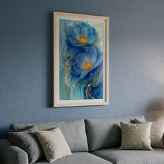 Ocean Blue & Gold Floral - Premium Glass Framed Wall Art